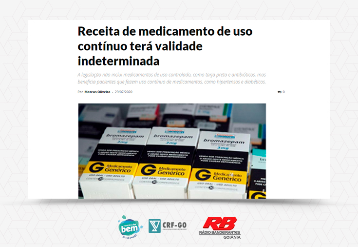 CRF-GO | Receitas de medicamentos de uso contínuo passam a ter validade indeterminada