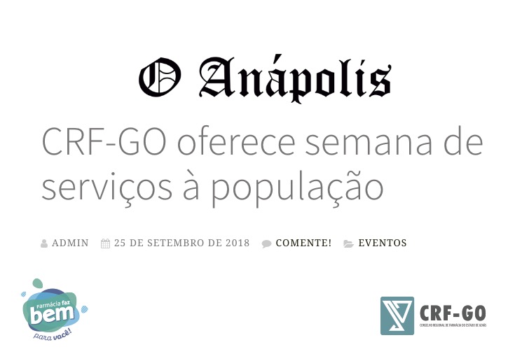 CRF-GO | Semana do Farmacêutico é noticia no O Anápolis