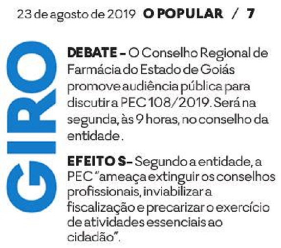 CRF-GO | OPopular noticia audiência publica promovida pelo CRF-GO