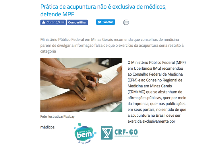 CRF-GO | Prática de acupuntura não é exclusiva de médicos, defende MPF