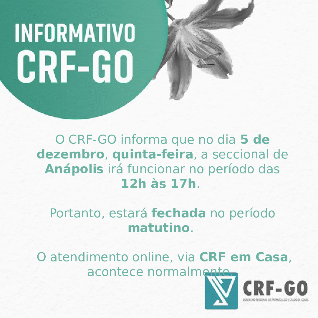 CRF-GO | Seccional de Anápolis estará fechada durante a manhã de quinta