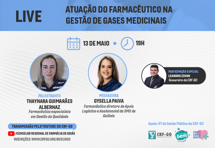 CRF-GO | A atuação do farmacêutico na gestão de gases medicinais é tema de live do CRF-GO