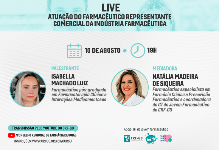 CRF-GO | Atuação do farmacêutico representante comercial é tema de live do CRF-GO