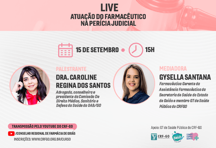 CRF-GO | Live em parceria com advogada discute a atuação do farmacêutico na perícia judicial