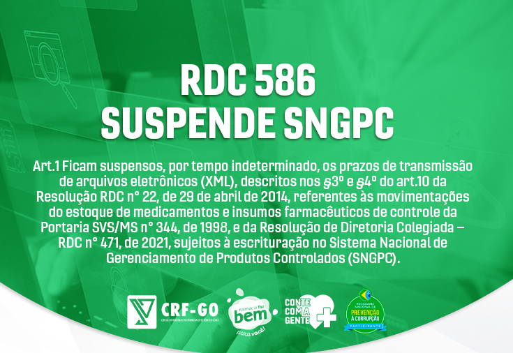 CRF-GO | Anvisa publica Resolução 586 com suspensão do SNGPC
