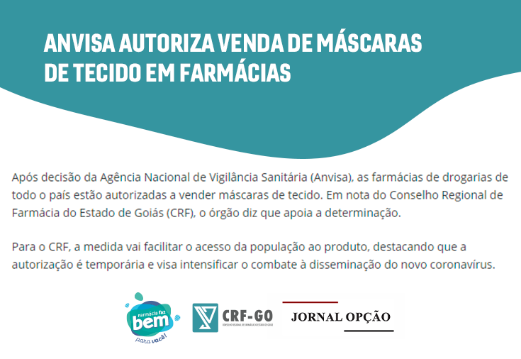 CRF-GO | Autorização da venda de máscaras de tecido em farmácias