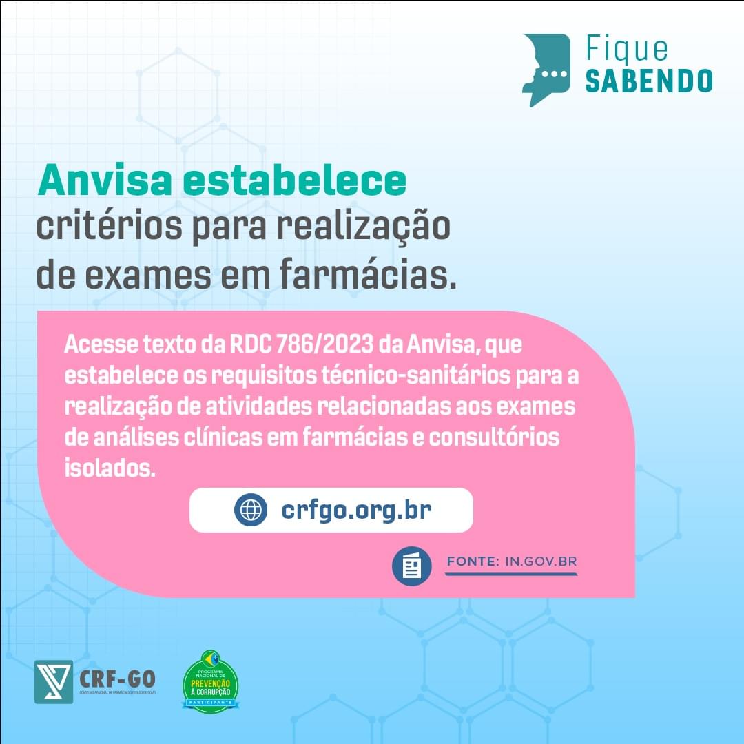 CRF-GO | Anvisa autoriza exames de análises clínicas em farmácias